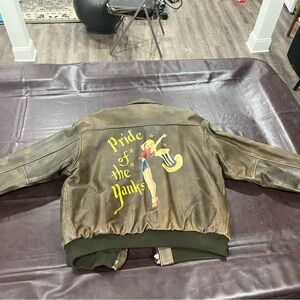 Brown Leather Jacket with Vintage Graphic